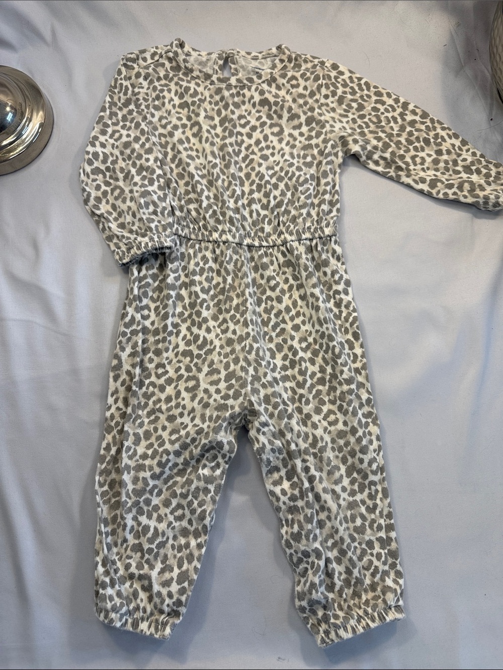 Old Navy Gray and Beige Leopard-Print Jumpsuit